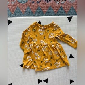 Cat & Jack|Baby girl Mustard floral long sleeve Dress w deer/animal print•••18M